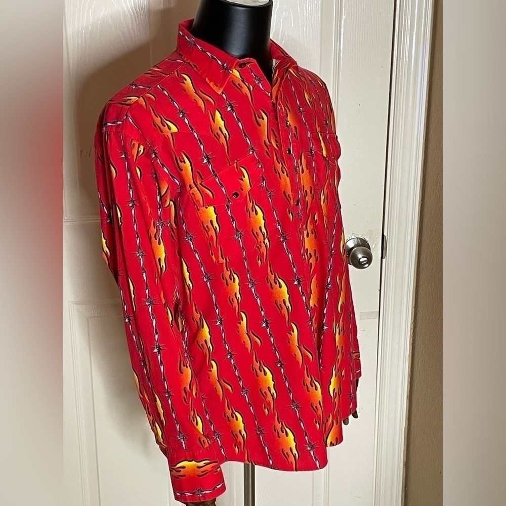 VTG PANHANDLE SLIM Brooks & Dunn Flames Barbed Wire guy fieri Western Shirt L - Picture 4 of 9